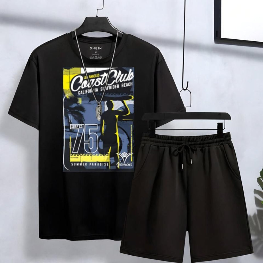 Track Suit Summer Wear Club Printed in Black Cotton Half Sleeves O Neck Short & Tshirt For Men & Boys - Oshi.pk - Buy & Sell Online