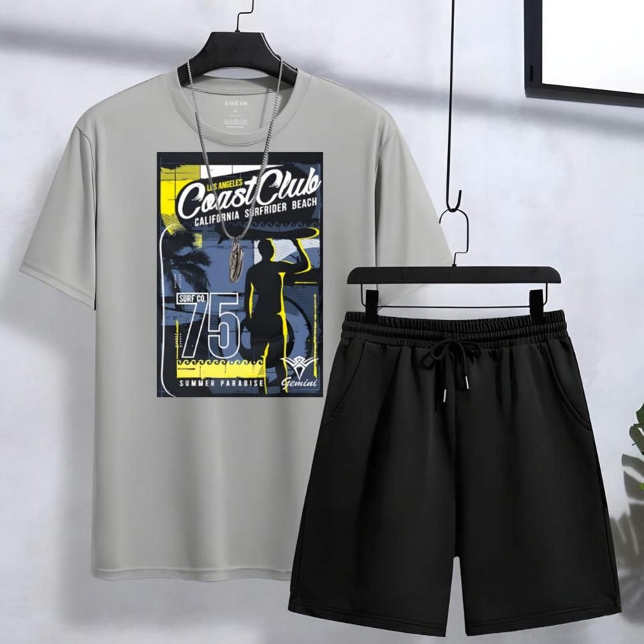 Track Suit Summer Wear Club Printed in Grey Cotton Half Sleeves O Neck Short & Tshirt For Men & Boys - Oshi.pk - Buy & Sell Online