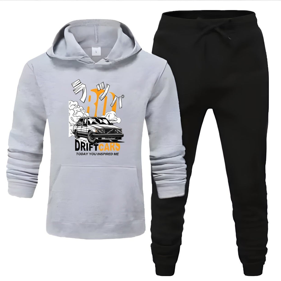 Tracksuit grey Huddie & Black Trouser Trendy And Amazing Car Drifting Printed Fleece Pocket Drawstring Winter Wear Smart Fit Hoody - Oshi.pk - Buy & Sell Online