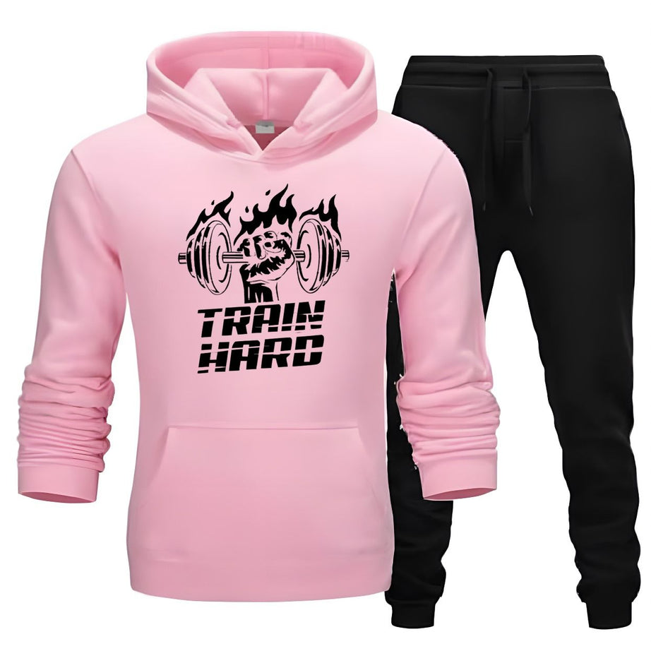 Tracksuit Black Pink & Black Trouser Trendy And Amazing Train Hard Printed Fleece Pocket Drawstring Winter Wear Smart Fit Hoody - Oshi.pk - Buy & Sell Online