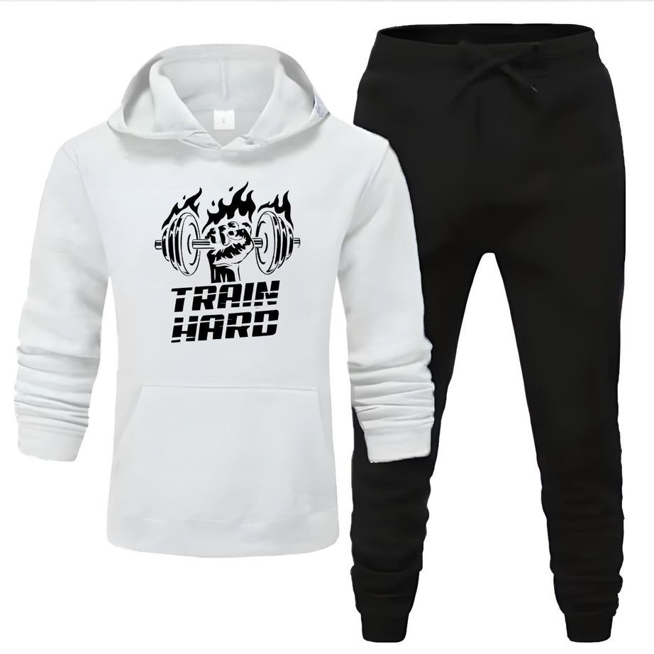 Tracksuit White & Black Trouser Trendy And Amazing Train Hard Printed Fleece Pocket Drawstring Winter Wear Smart Fit Hoody - Oshi.pk - Buy & Sell Online