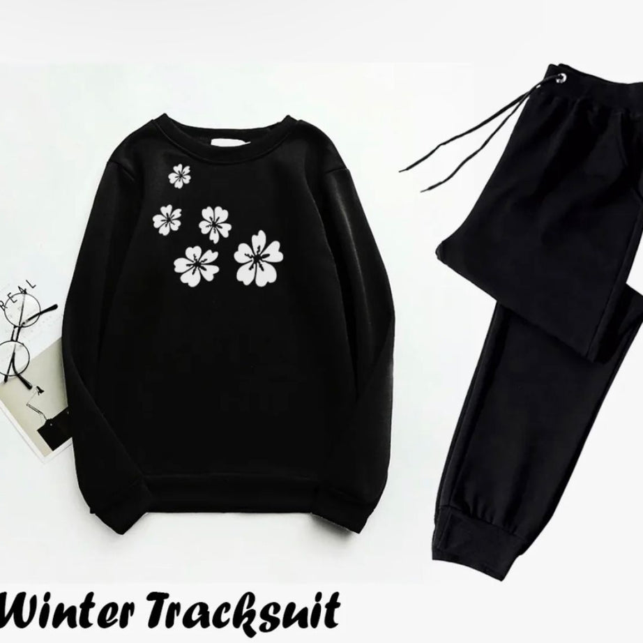 Tracksuit SHOULDER FLOWER Print Thick & Fleece Fabric Sweatshirt with trouser for Winter sweatshirt Fashion Wear tracksuit for Women / Girls - Oshi.pk - Buy & Sell Online