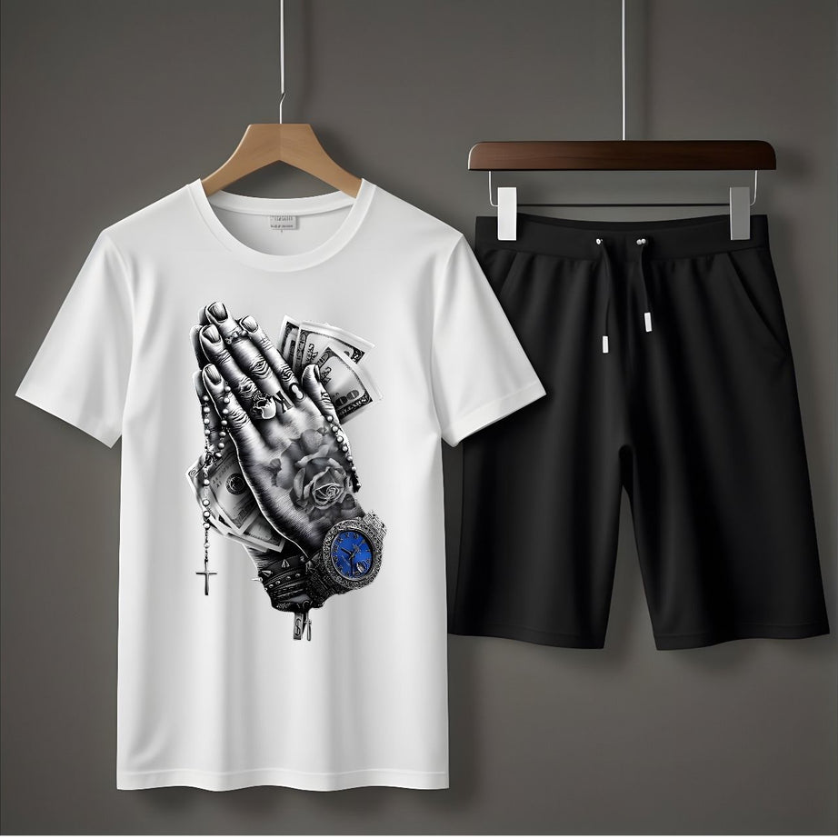 Tracksuit Cotton Fabric T-Shirt & Short Set for Summer Elegant Suits Gym Track Suit T shirts Pajama Casual Wear for Men - Oshi.pk - Buy & Sell Online