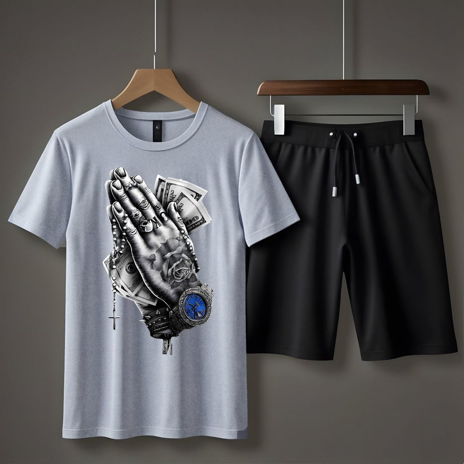 Tracksuit Cotton Fabric T-Shirt & Short Set for Summer Elegant Suits Gym Track Suit T shirts Pajama Casual Wear for Men - Oshi.pk - Buy & Sell Online