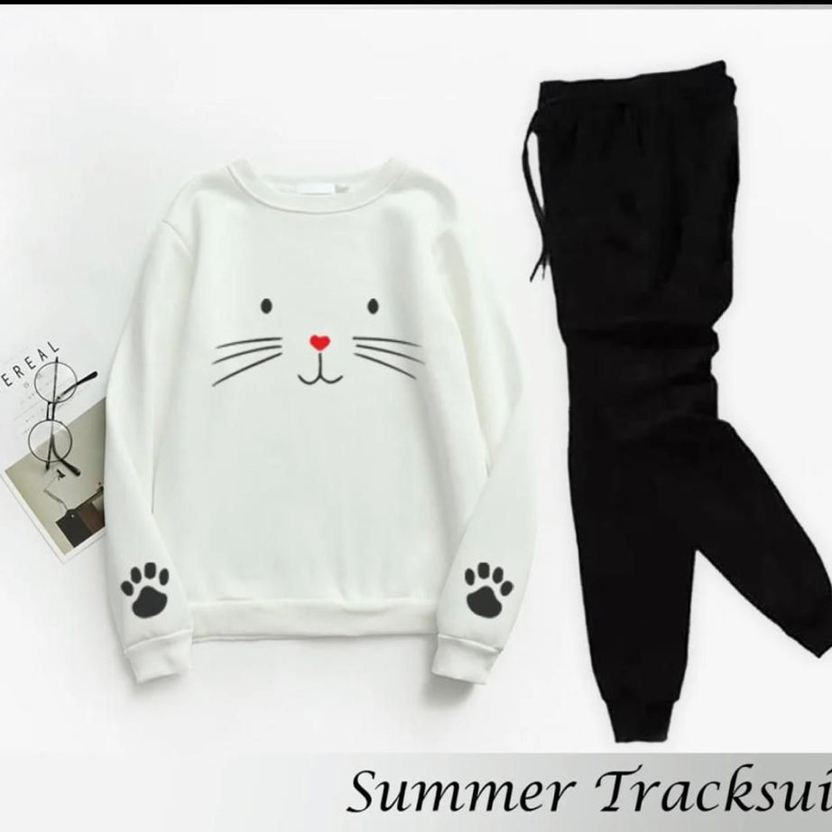 Tracksuit CUTE CAT MEOW PAWS Print Thick & Fleece Fabric Sweatshirt with trouser for Winter sweatshirt Fashion Wear tracksuit for Women / Girls - Oshi.pk - Buy & Sell Online