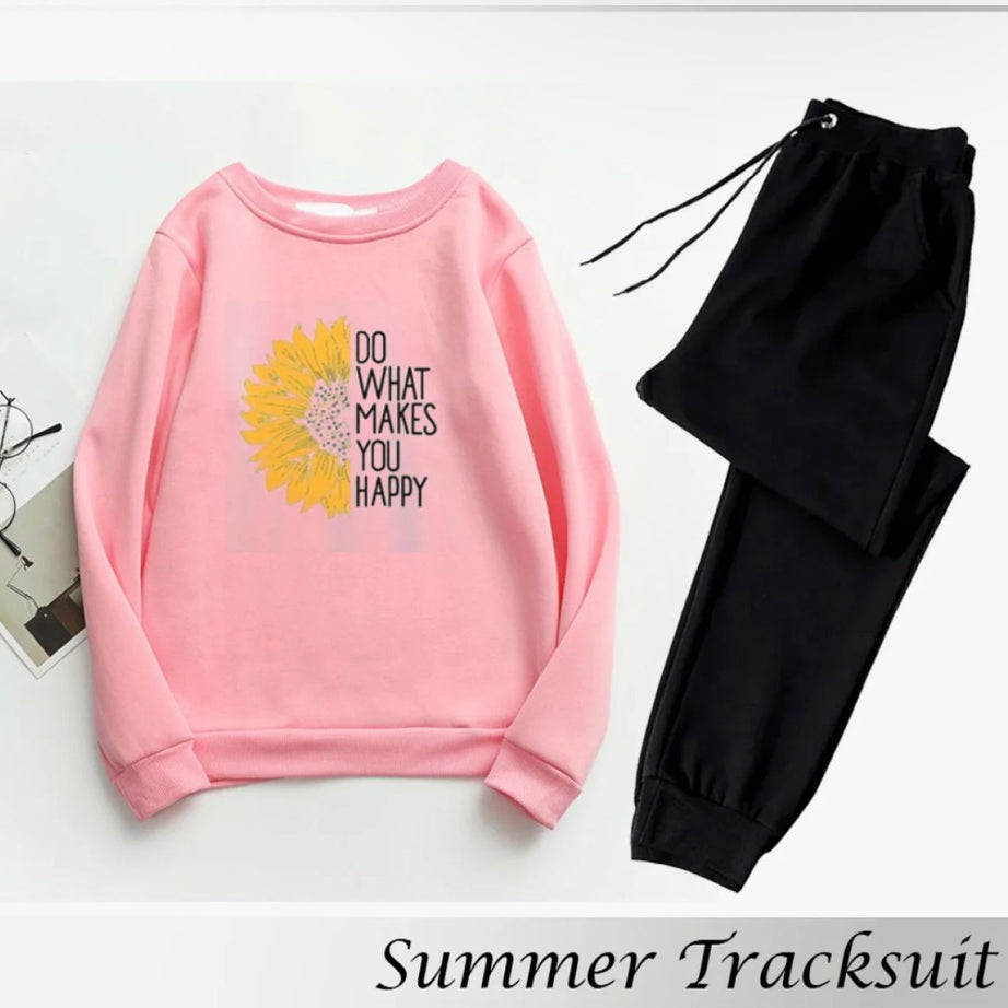 Tracksuit DO WHAT MAKES U HAPPY Print Thick & Fleece Fabric Sweatshirt with trouser for Winter sweatshirt Fashion Wear tracksuit for Women / Girls - Oshi.pk - Buy & Sell Online