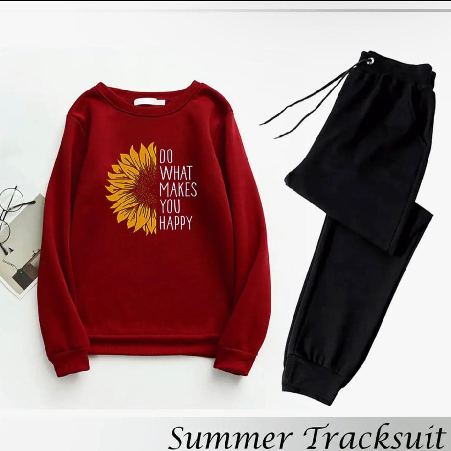 Tracksuit DO WHAT MAKES U HAPPY Print Thick & Fleece Fabric Sweatshirt with trouser for Winter sweatshirt Fashion Wear tracksuit for Women / Girls-copy - Oshi.pk - Buy & Sell Online