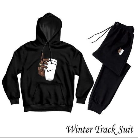 Tracksuit For Women & Girls Black Huddie & Black Trouser Trendy And Amazing Hand Wth Cup Printed Fleece Pocket Drawstring Winter Wear Smart Fit Hoody - Oshi.pk - Buy & Sell Online