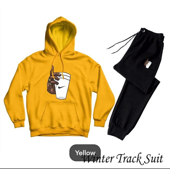 Tracksuit For Women & Girls Yellow Huddie & Black Trouser Trendy And Amazing Hand Wth Cup Printed Fleece Pocket Drawstring Winter Wear Smart Fit Hoody - Oshi.pk - Buy & Sell Online