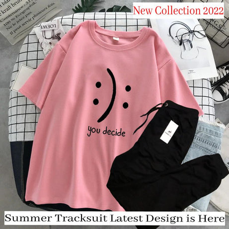 Tracksuit for Women and Girl Summer Shirt and Black Trouser Gym wear New You decide printed Clothing Summer Breathable and comfortable - Oshi.pk - Buy & Sell Online