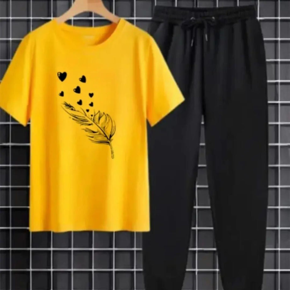 Tracksuit for Women and Girl Summer T Shirt and Black Trouser Gym wear New Leave printed Clothing Summer Breathable and comfortable - Oshi.pk - Buy & Sell Online