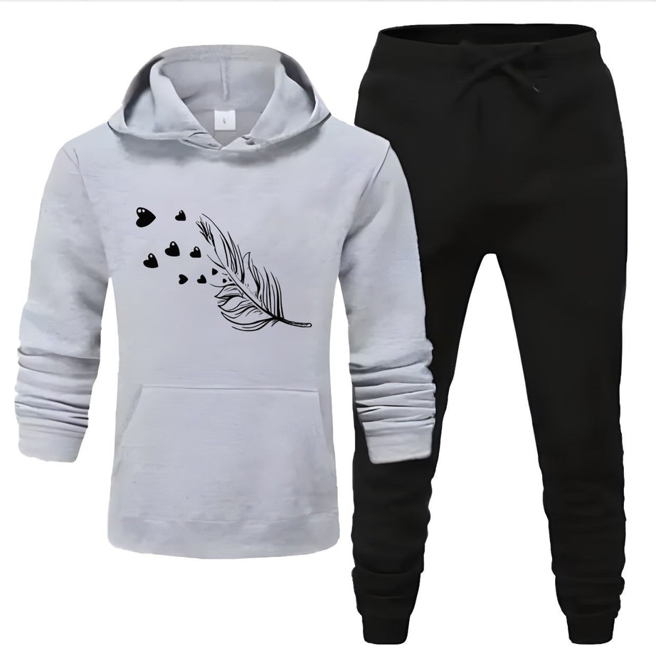 Tracksuit For Women And Girls Grey Huddie & Black Trouser Trendy And Amazing Leaf Printed Fleece Pocket Drawstring Winter Wear Smart Fit Hoody - Oshi.pk - Buy & Sell Online