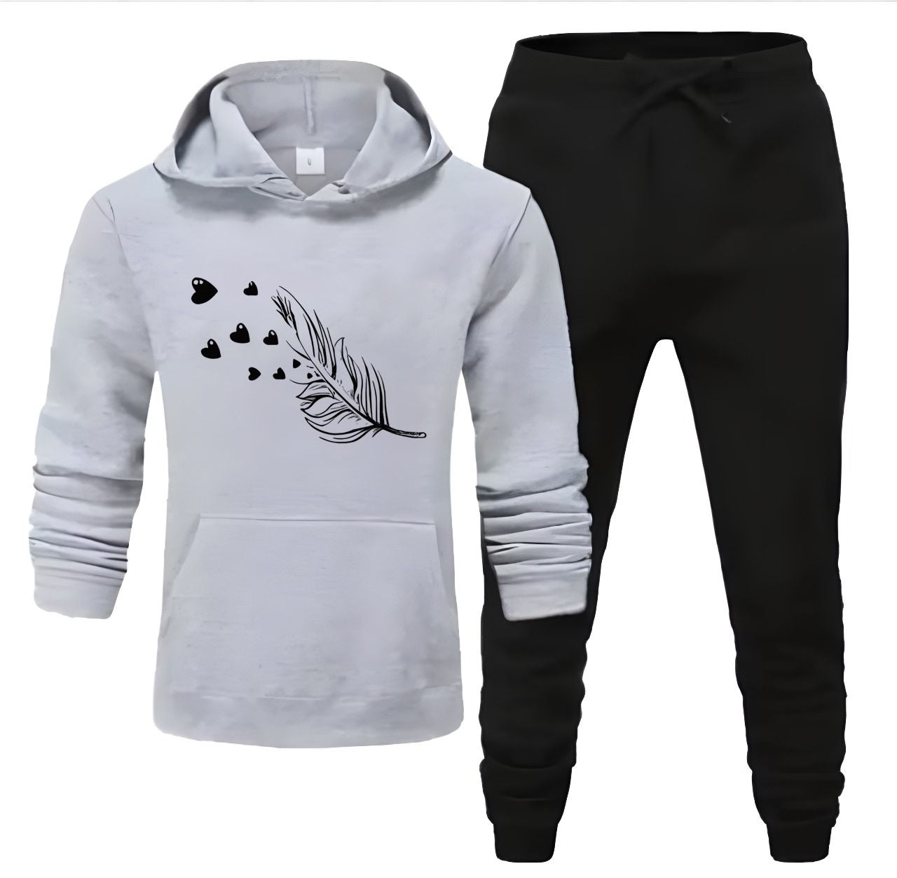 Tracksuit For Women And Girls Grey Huddie & Black Trouser Trendy And Amazing Leaf Printed Fleece Pocket Drawstring Winter Wear Smart Fit Hoody - Oshi.pk - Buy & Sell Online