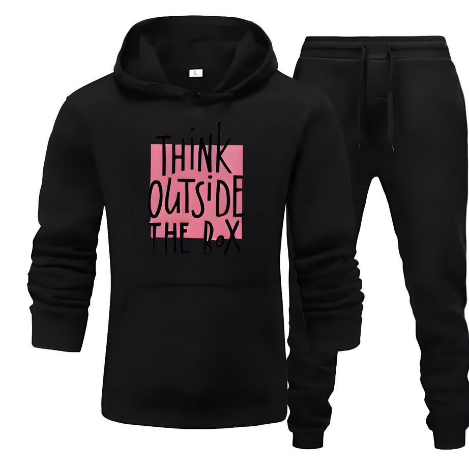 Tracksuit For Women And Girls Black Huddie & Black Trouser Trendy Think Outside The Box Printed Fleece Pocket Drawstring Winter Wear Smart Fit Hoody - Oshi.pk - Buy & Sell Online