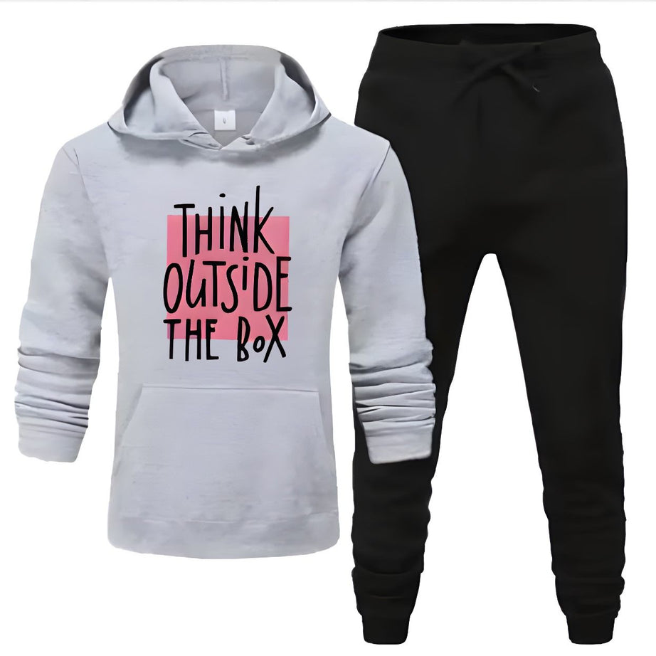 Tracksuit For Women And Girls Grey Huddie & Black Trouser Trendy Think Outside The Box Printed Fleece Pocket Drawstring Winter Wear Smart Fit Hoody - Oshi.pk - Buy & Sell Online