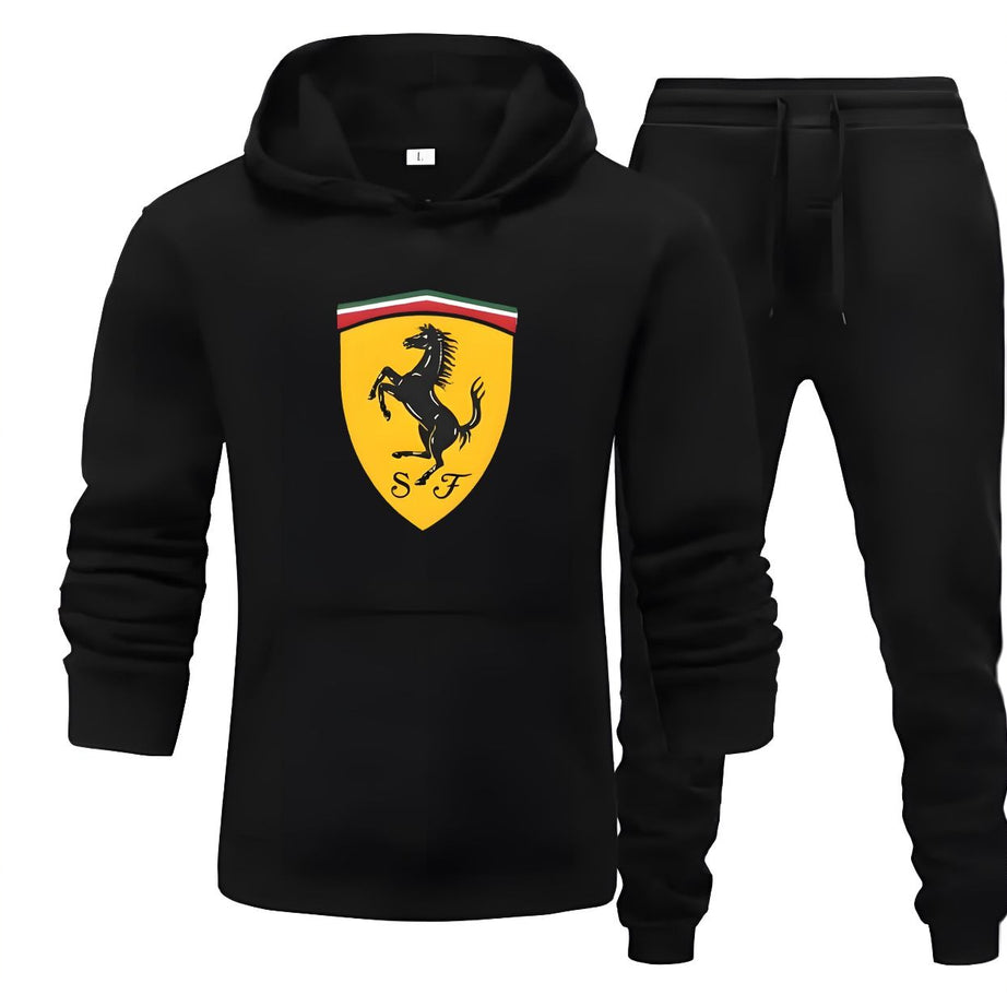 Tracksuit Black Huddie & Black Trouser Trendy And Amazing Farrari Printed Fleece Pocket Drawstring Winter Wear Smart Fit Hoody - Oshi.pk - Buy & Sell Online