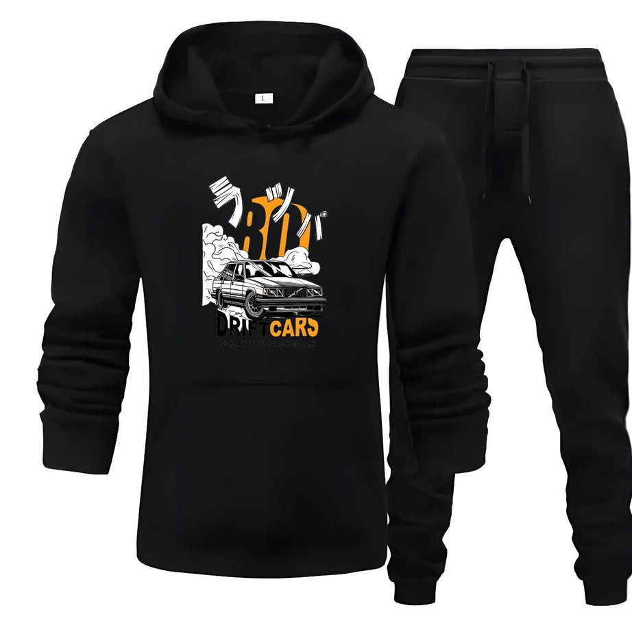 Tracksuit Black Huddie & Black Trouser Trendy And Amazing Car Drifting Printed Fleece Pocket Drawstring Winter Wear Smart Fit Hoody - Oshi.pk - Buy & Sell Online