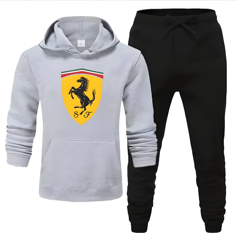 Tracksuit Grey Huddie & Black Trouser Trendy And Amazing Farrari Printed Fleece Pocket Drawstring Winter Wear Smart Fit Hoody - Oshi.pk - Buy & Sell Online