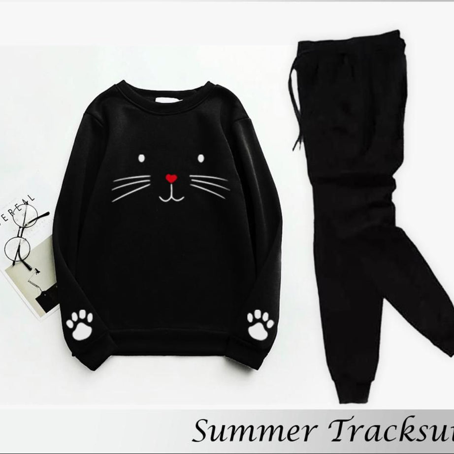 Tracksuit CUTE CAT MEOW PAWS Print Thick & Fleece Fabric Sweatshirt with trouser for Winter sweatshirt Fashion Wear tracksuit for Women / Girls - Oshi.pk - Buy & Sell Online