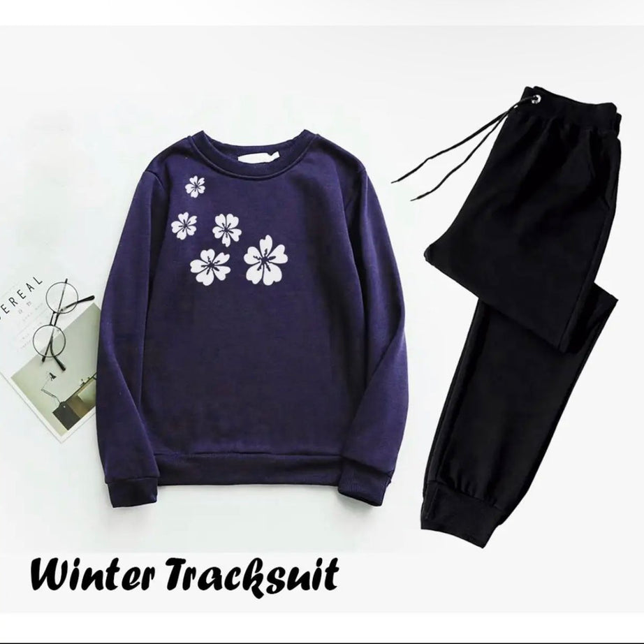 Tracksuit SHOULDER FLOWER Print Thick & Fleece Fabric Sweatshirt with trouser for Winter sweatshirt Fashion Wear tracksuit for Women / Girls - Oshi.pk - Buy & Sell Online