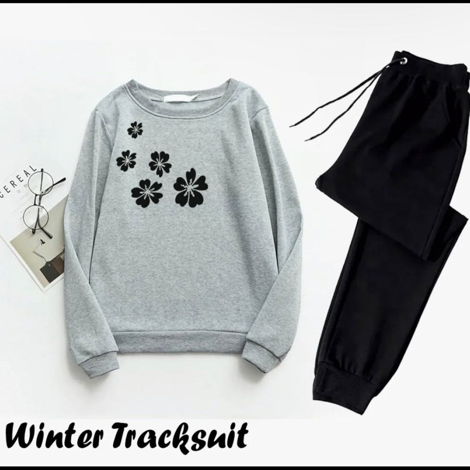 Tracksuit SHOULDER FLOWER Print Thick & Fleece Fabric Sweatshirt with trouser for Winter sweatshirt Fashion Wear tracksuit for Women / Girls - Oshi.pk - Buy & Sell Online