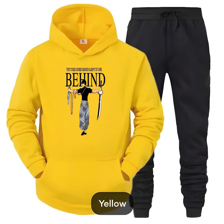 Tracksuit YELLOW Huddie & Black Trouser Trendy And Amazing Printed Fleece Pocket Drawstring Winter Wear Smart Fit Hoody - Oshi.pk - Buy & Sell Online