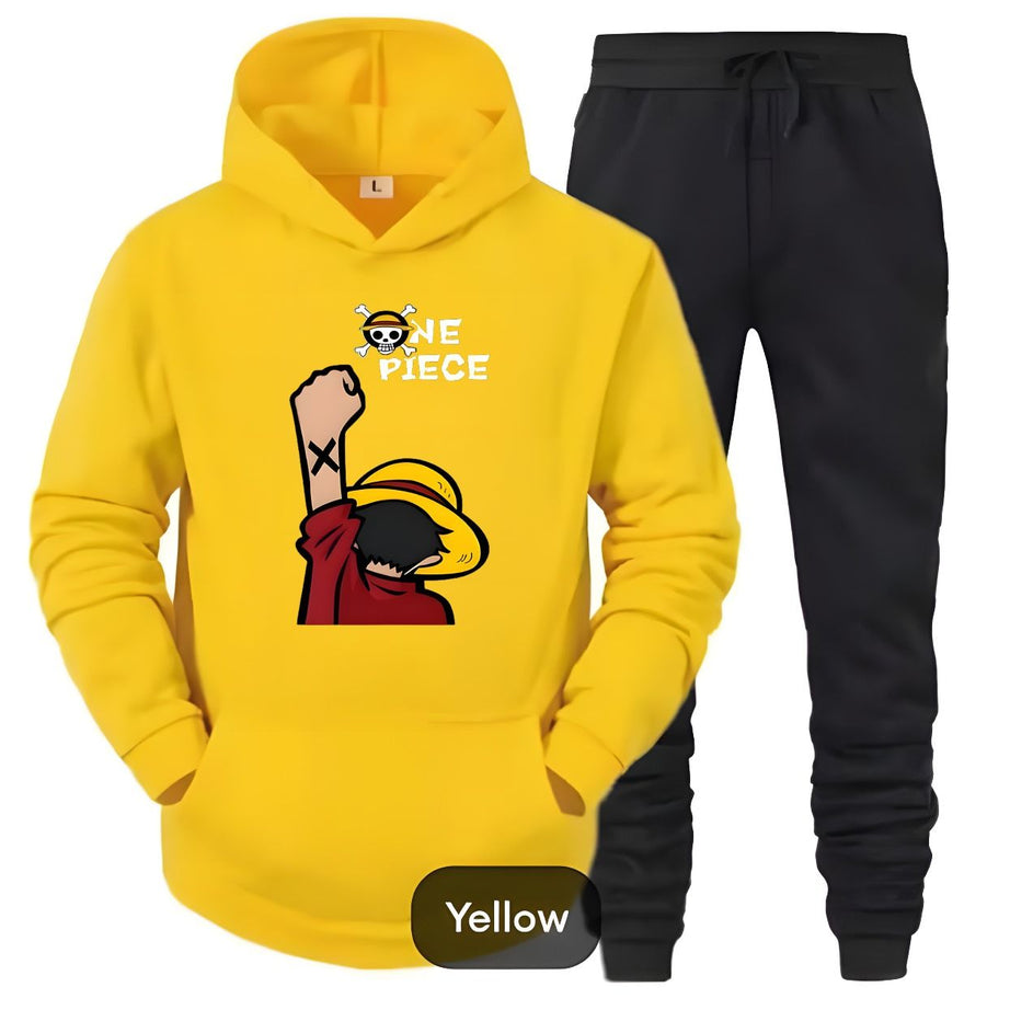 Tracksuit Yellow Huddie & Black Trouser Trendy And Amazing Pirate Printed Fleece Pocket Drawstring Winter Wear Smart Fit Hoody - Oshi.pk - Buy & Sell Online