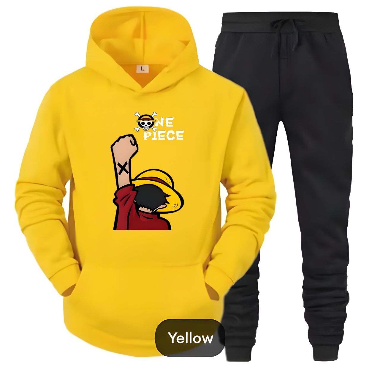 Tracksuit Yellow Huddie & Black Trouser Trendy And Amazing Pirate Printed Fleece Pocket Drawstring Winter Wear Smart Fit Hoody - Oshi.pk - Buy & Sell Online