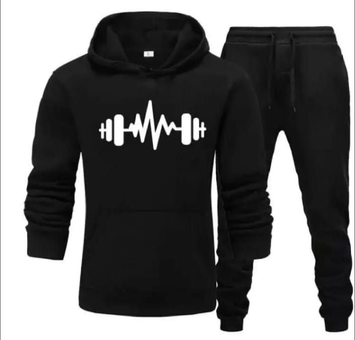 Tracksuit Black Huddie & Black Trouser Trendy And Amazing Dumble Printed Fleece Pocket Drawstring Winter Wear Smart Fit Hoody - Oshi.pk - Buy & Sell Online