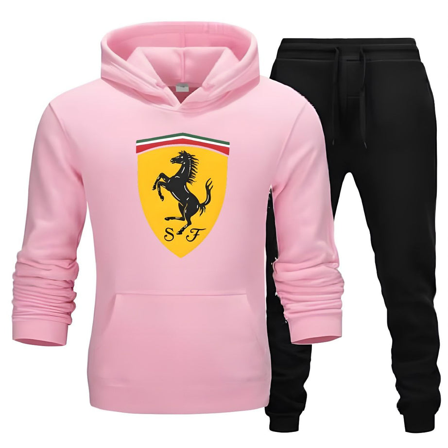 Tracksuit Pink Huddie & Black Trouser Trendy And Amazing Farrari Printed Fleece Pocket Drawstring Winter Wear Smart Fit Hoody - Oshi.pk - Buy & Sell Online