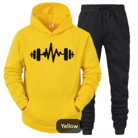 Tracksuit Yellow Huddie & Black Trouser Trendy And Amazing Dumble Printed Fleece Pocket Drawstring Winter Wear Smart Fit Hoody - Oshi.pk - Buy & Sell Online