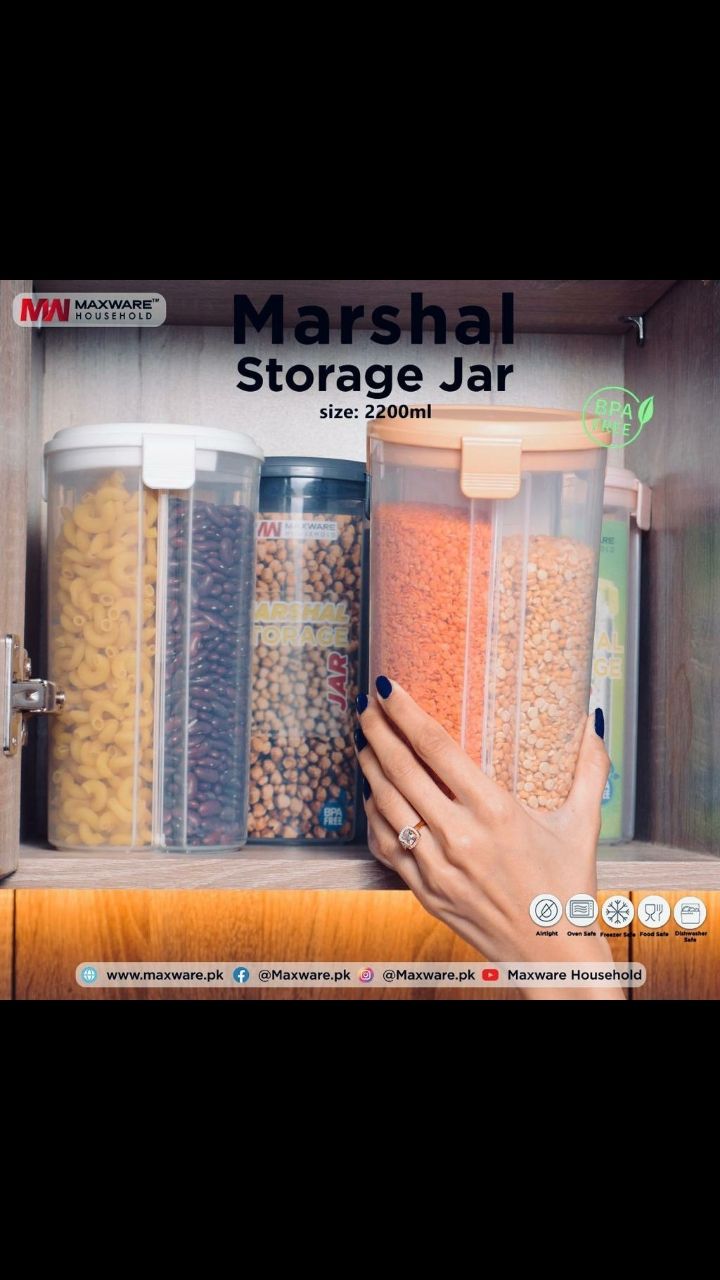 Transparent Plastic Lock Food Storage Dispenser Airtight Container Jar 3in1 Section Capicity 2200ml size - Oshi.pk - Buy & Sell Online