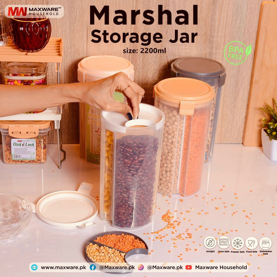 Transparent Plastic Lock Food Storage Dispenser Airtight Container Jar 3in1 Section Capicity 2200ml size - Oshi.pk - Buy & Sell Online