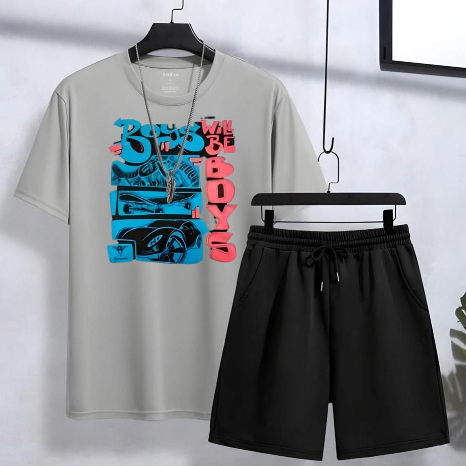 Trendy Boys will be boys Printed in grey Cotton Half Sleeves O Neck Short & Tshirt For Men & Boys - Oshi.pk - Buy & Sell Online