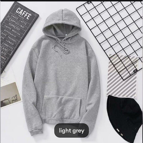 Trendy Plain huddie In Grey Pocket Drawstring Pullovers Clothing Long Sleeves Export Quality Winter Wear For Men And Boys