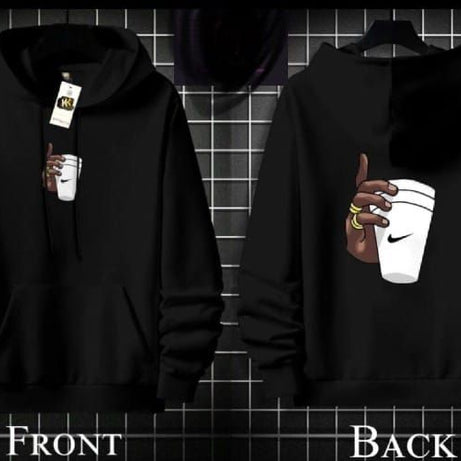 Trendy New Famous Huddie Front Back Hand with Cup Printed In black Hoodee Kangaroo Hoodie Pocket Drawstring Pullovers Long Sleeves Winter Wear - Oshi.pk - Buy & Sell Online