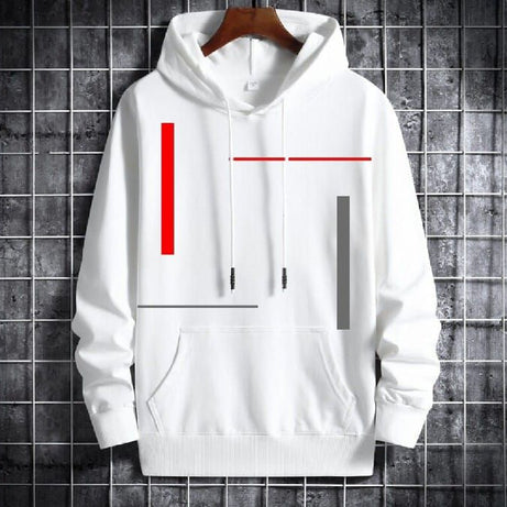 Trendy New Famous Vertical Strips Printed Kangaroo Hoodie In White Pocket Drawstring Pullovers Clothing Long Sleeves Export Quality Winter Wear