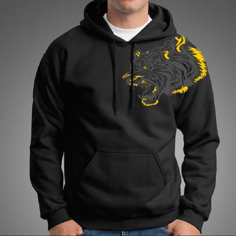 Trendy New Famous TIGER Printed Kangaroo Hoodie In Black Pocket Drawstring Pullovers Clothing Long Sleeves Export Quality Winter Wear - Oshi.pk - Buy & Sell Online