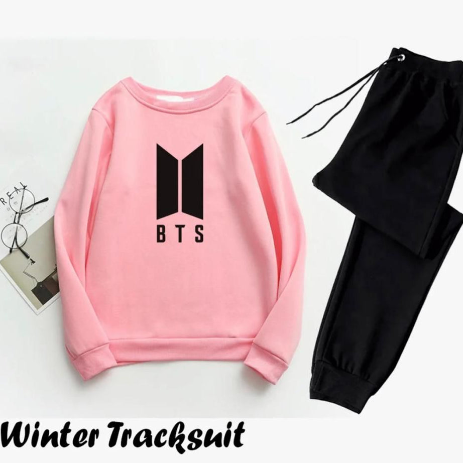 Trendy Tracksuit BTS Logo Print Thick & Fleece Fabric Full Sleeves Rib Sweatshirt with trouser for Winter for Trendy sweatshirt Fashion Wear tracksuit - Oshi.pk - Buy & Sell Online