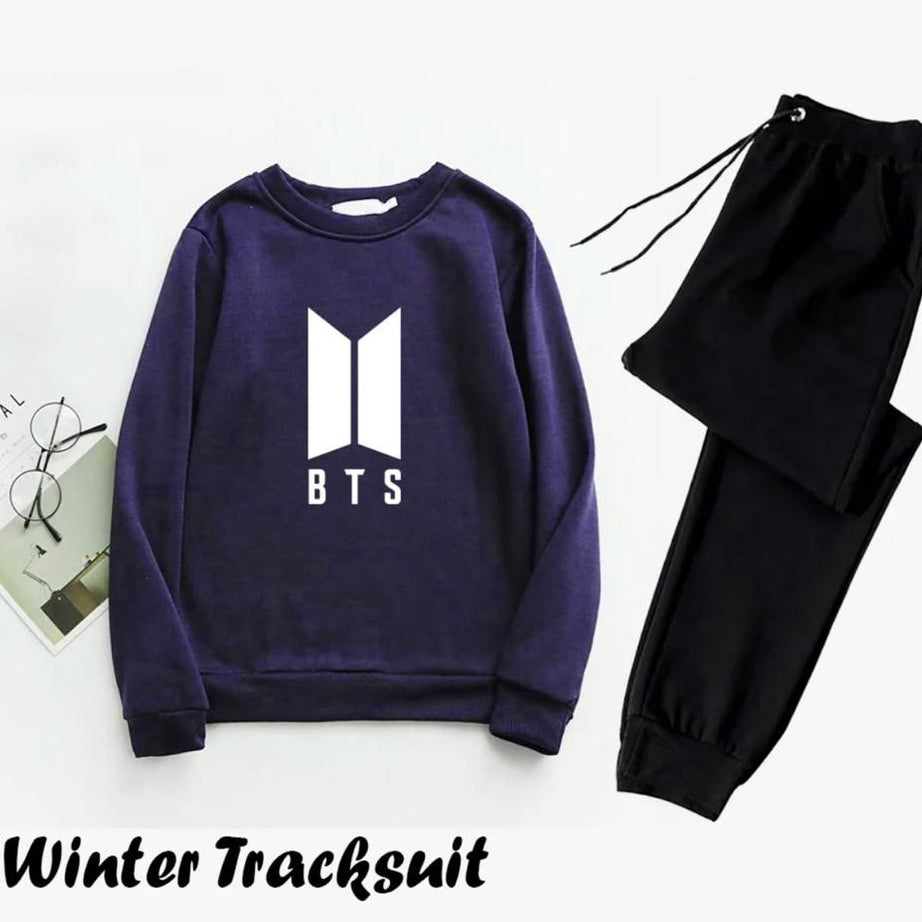 Trendy Tracksuit BTS Logo Print Thick & Fleece Fabric Full Sleeves Rib Sweatshirt with trouser for Winter for Trendy sweatshirt Fashion Wear tracksuit - Oshi.pk - Buy & Sell Online