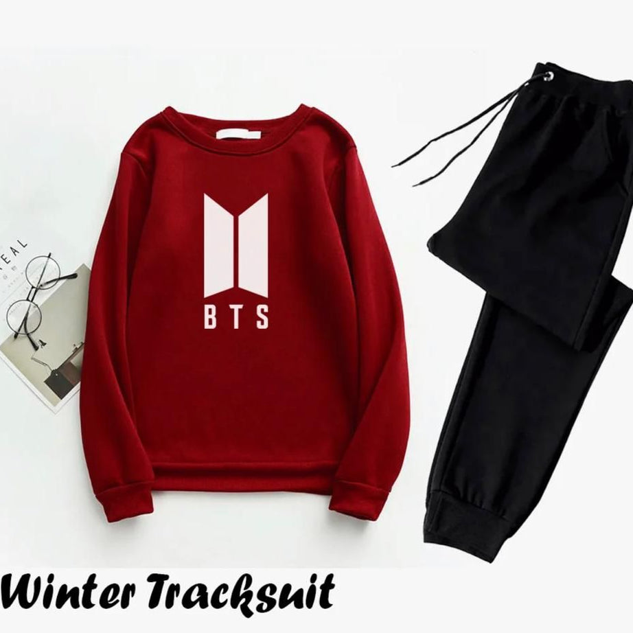 Trendy Tracksuit BTS Logo Print Thick & Fleece Fabric Full Sleeves Rib Sweatshirt with trouser for Winter for Trendy sweatshirt Fashion Wear tracksuit - Oshi.pk - Buy & Sell Online