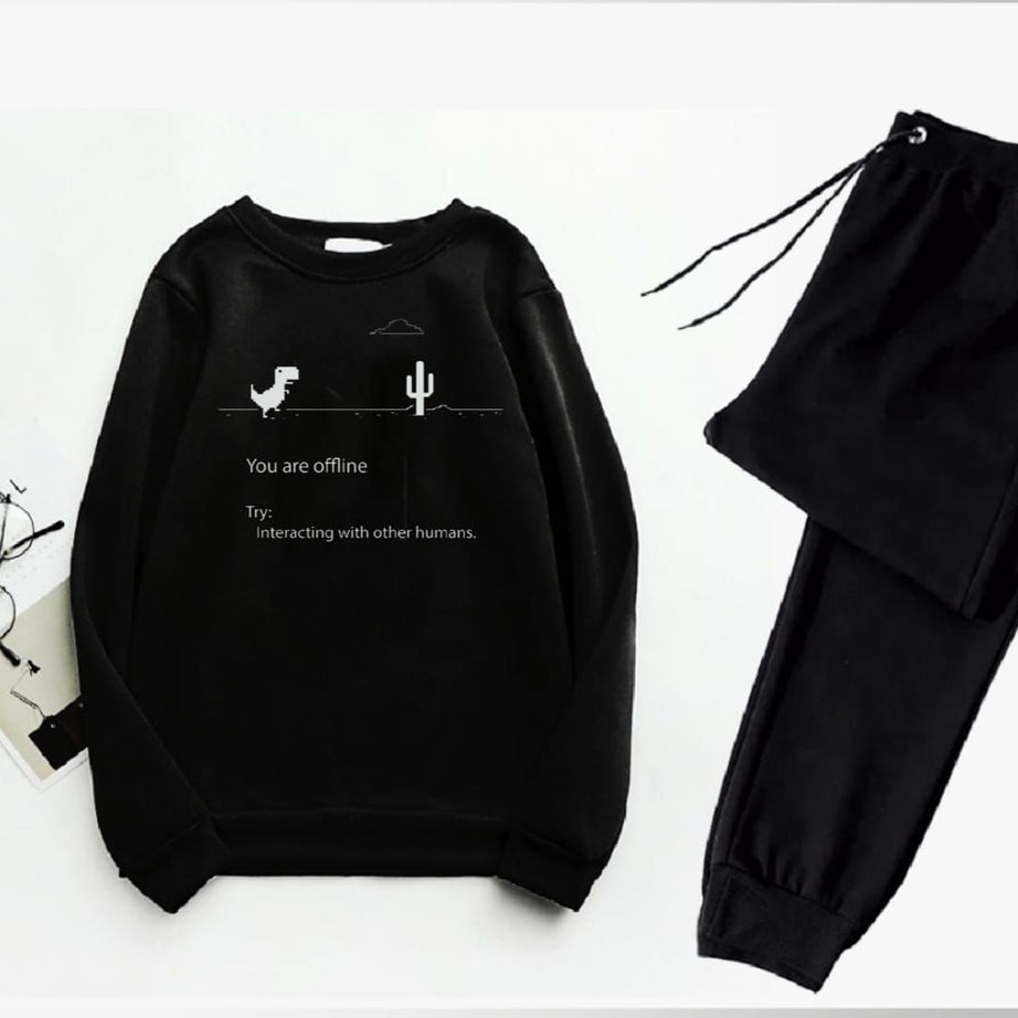 Trendy Tracksuit YOU ARE OFLINE Print Thick & Fleece Fabric Rib Sweatshirt with trouser butterflies for Winter for Trendy sweatshirt for Women / Girls - Oshi.pk - Buy & Sell Online