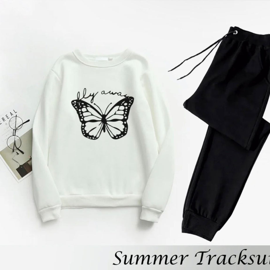 Trendy Tracksuit FLY AWAY Print Thick & Fleece Fabric Rib Sweatshirt with trouser butterflies for Winter for Trendy sweatshirt for Women / Girls - Oshi.pk - Buy & Sell Online