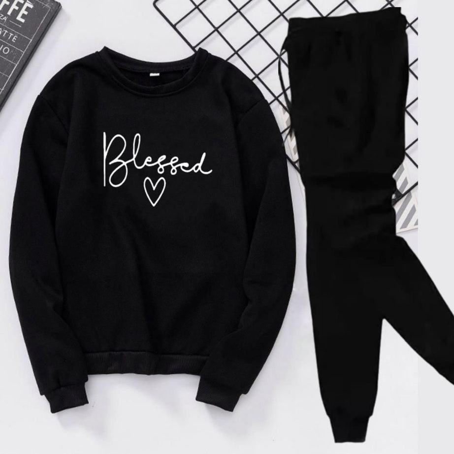 Tracksuit BLESSED WITH HEART Print Thick & Fleece Fabric Sweatshirt with trouser for Winter sweatshirt Fashion Wear tracksuit for Women / Girls - Oshi.pk - Buy & Sell Online