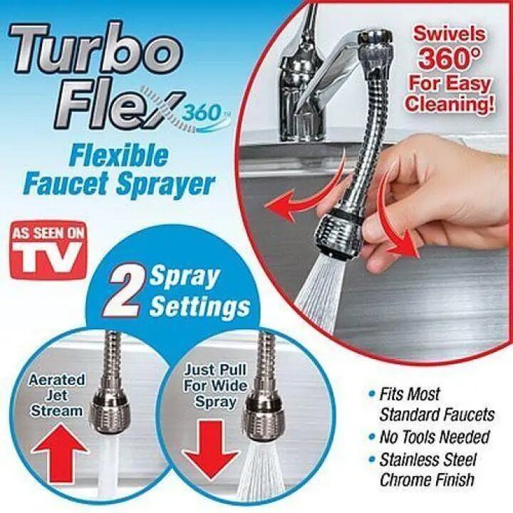 TURBO FLEX 360 FLEXIBLE FAUCET SPRAYER TAP MOVER INSTANT HANDS FREE SWIVEL SPRAY HOSE SPRAY SINK - Oshi.pk - Buy & Sell Online