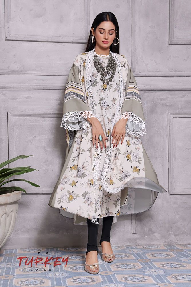 Turkey Outlet-Flower-Light Green with besky Premium Ladies-Shrug (2PCS) - Oshi.pk - Buy & Sell Online