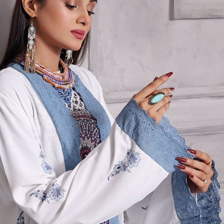 Turkey Outlet-Flower-White with besky Premium Ladies-Shrug (2PCS) - Oshi.pk - Buy & Sell Online