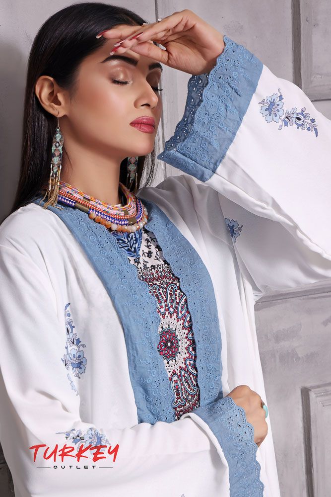Turkey Outlet-Flower-White with besky Premium Ladies-Shrug (2PCS) - Oshi.pk - Buy & Sell Online
