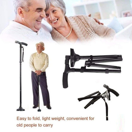Twin Grip Cane LED Folding Walking Triple Head Pivot Base Adjustable - Oshi.pk - Buy & Sell Online
