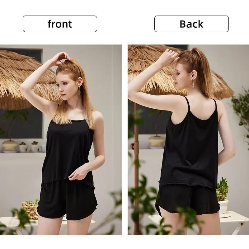 Two-Piece Solid Colours Camisole Shorts Loose - Oshi.pk - Buy & Sell Online
